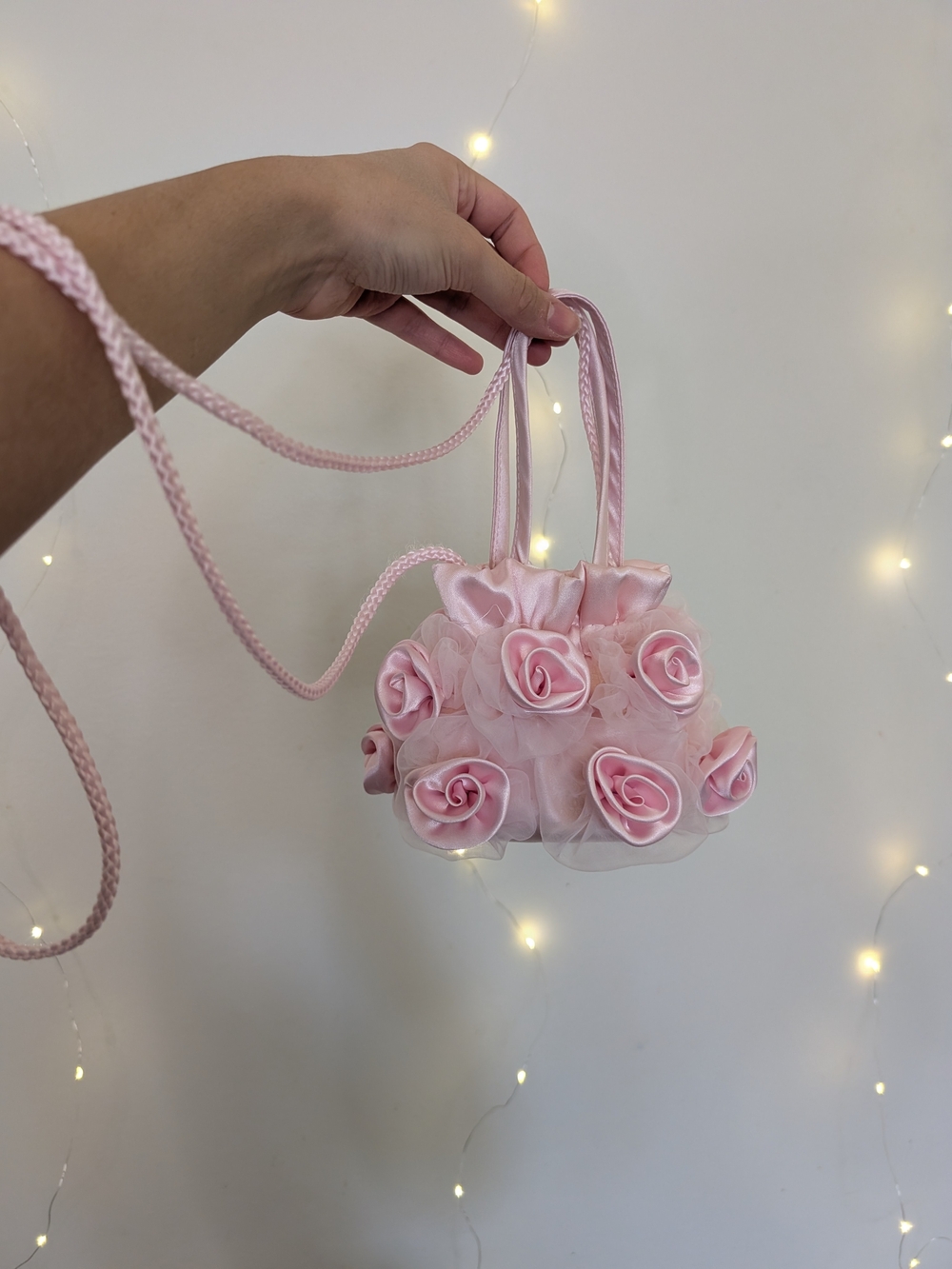 Vintage Pink Coquette Satin Rose Mini Drawstring Bag
